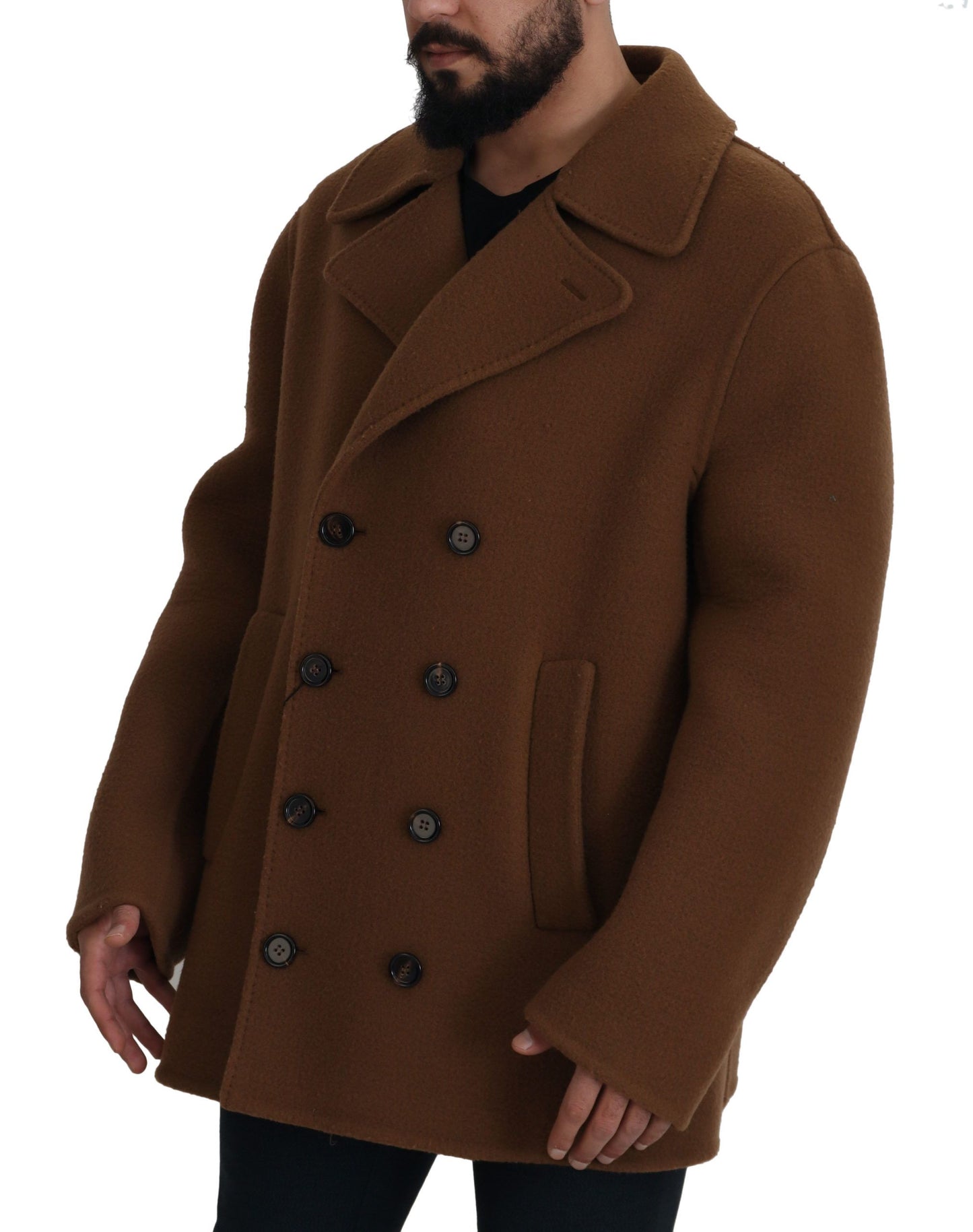 Dolce & Gabbana Veste-manteau en nylon brun à double boutonnage