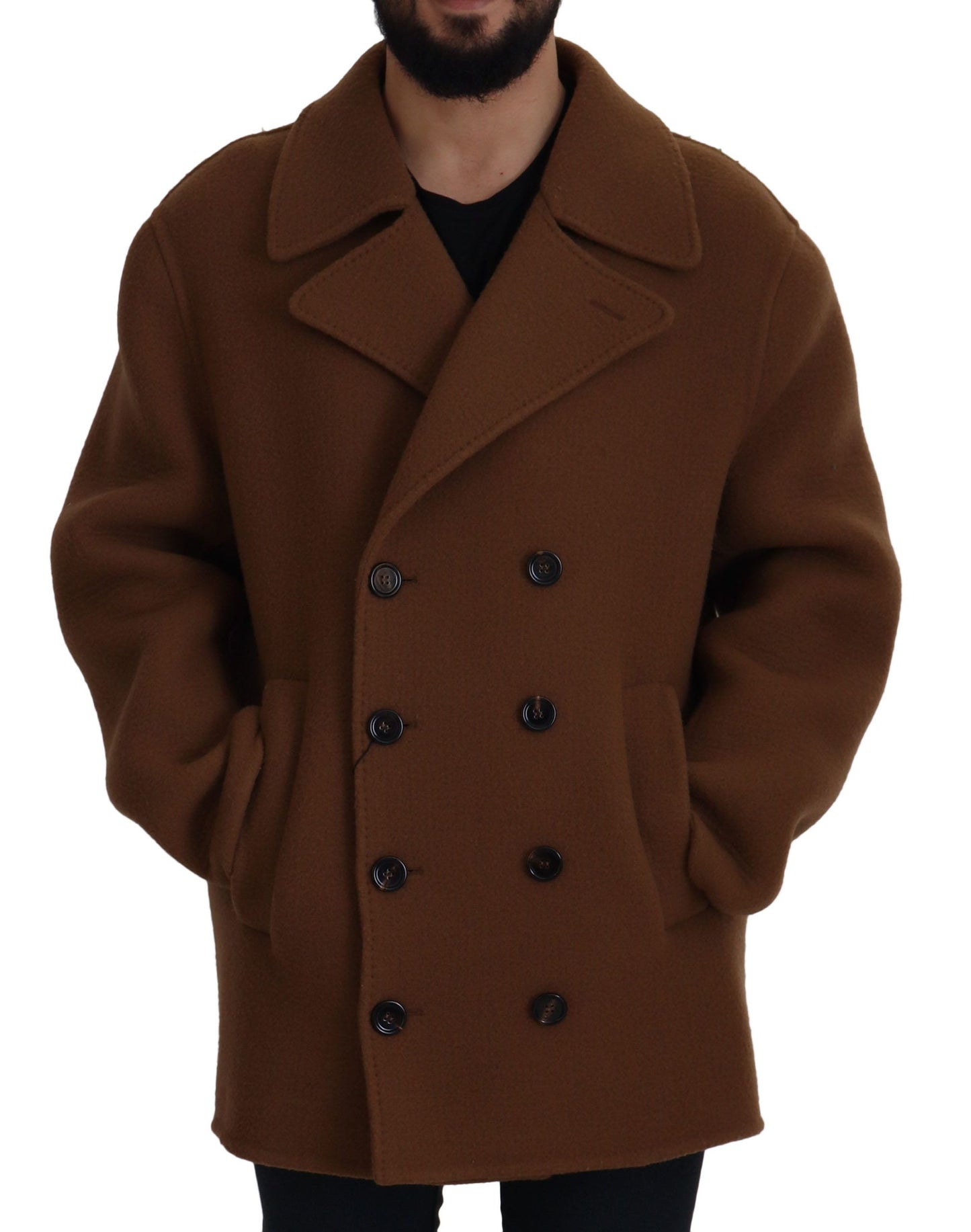 Dolce & Gabbana Veste-manteau en nylon brun à double boutonnage