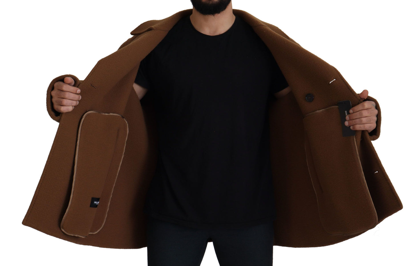 Dolce & Gabbana Veste-manteau en nylon brun à double boutonnage