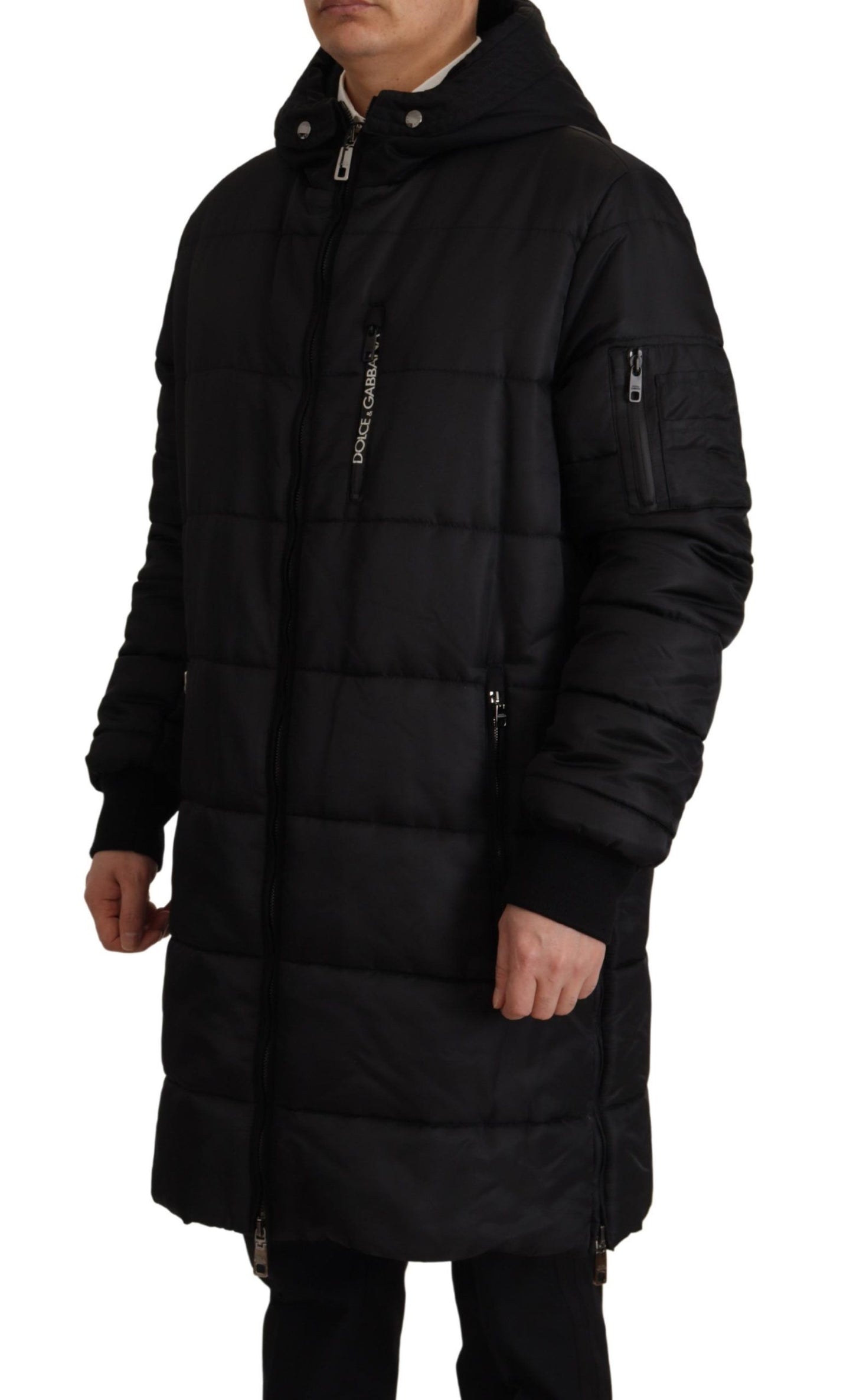 Manteau parka à capuche en nylon noir Dolce & Gabbana - veste d'hiver