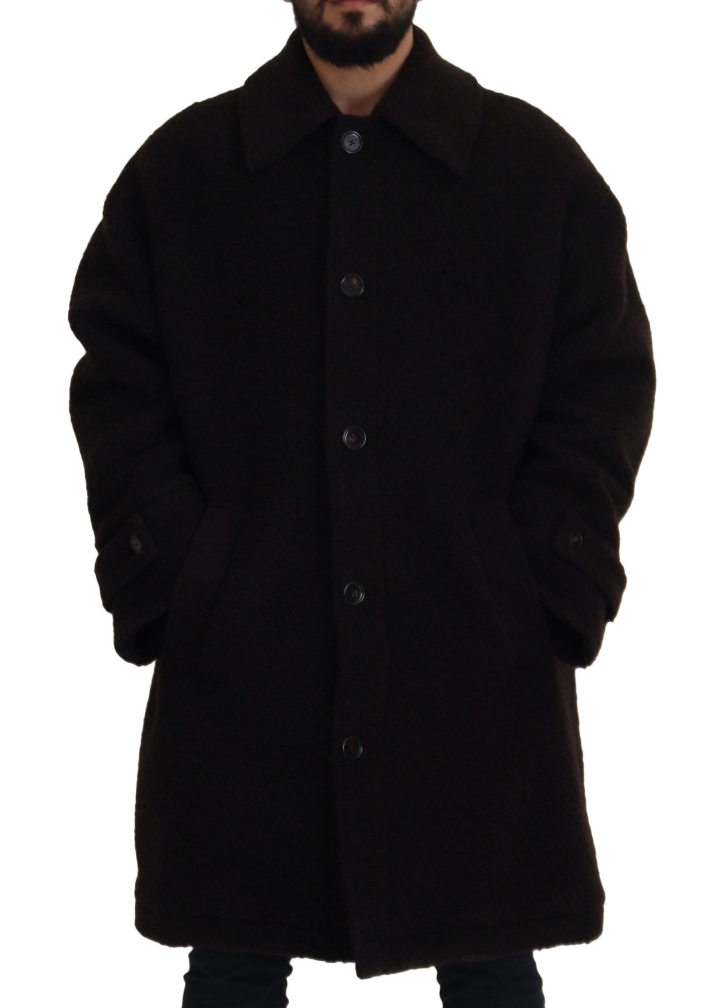 Dolce & Gabbana Trench-manteau noir en alpaga à boutons