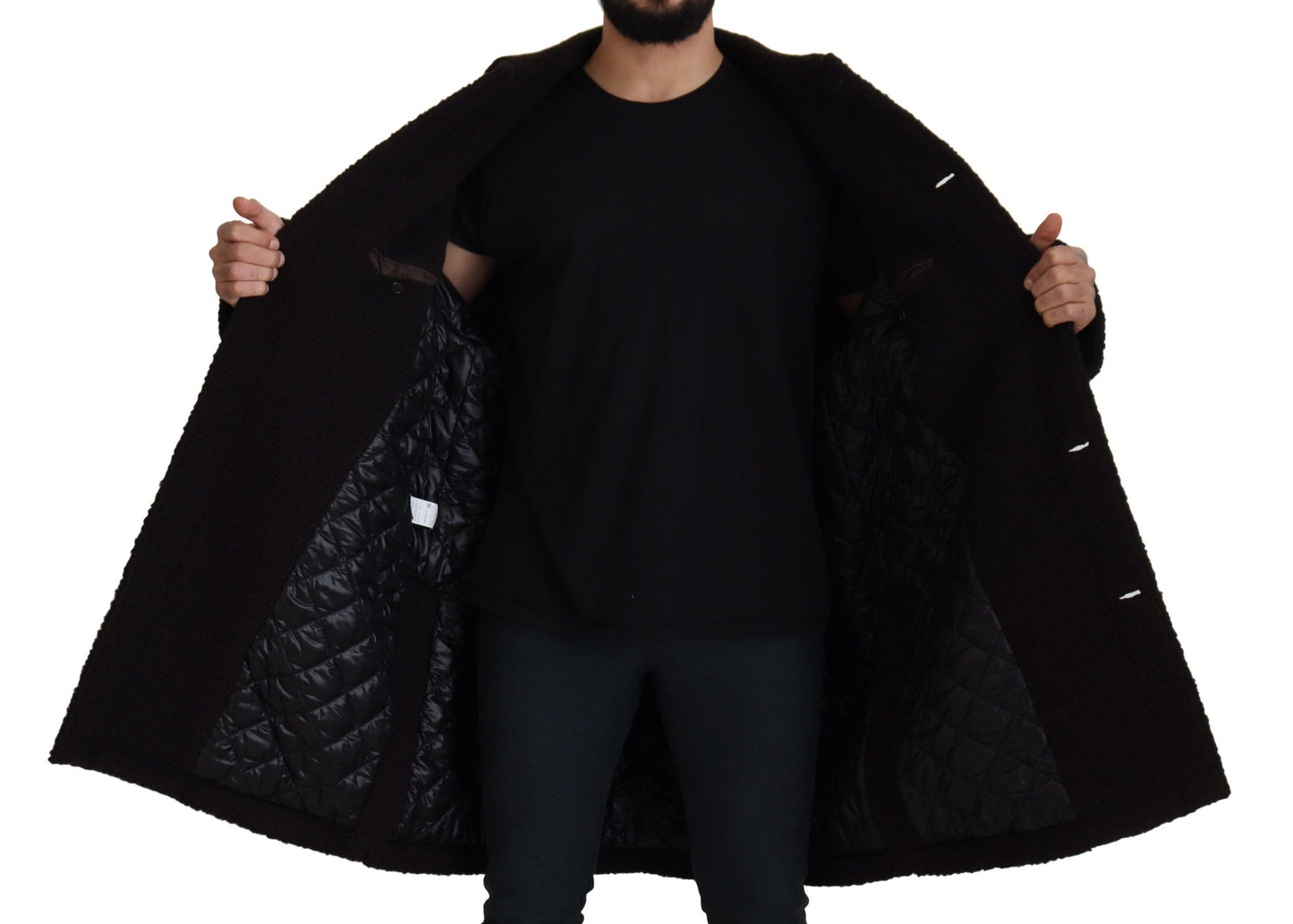 Dolce & Gabbana Trench-manteau noir en alpaga à boutons