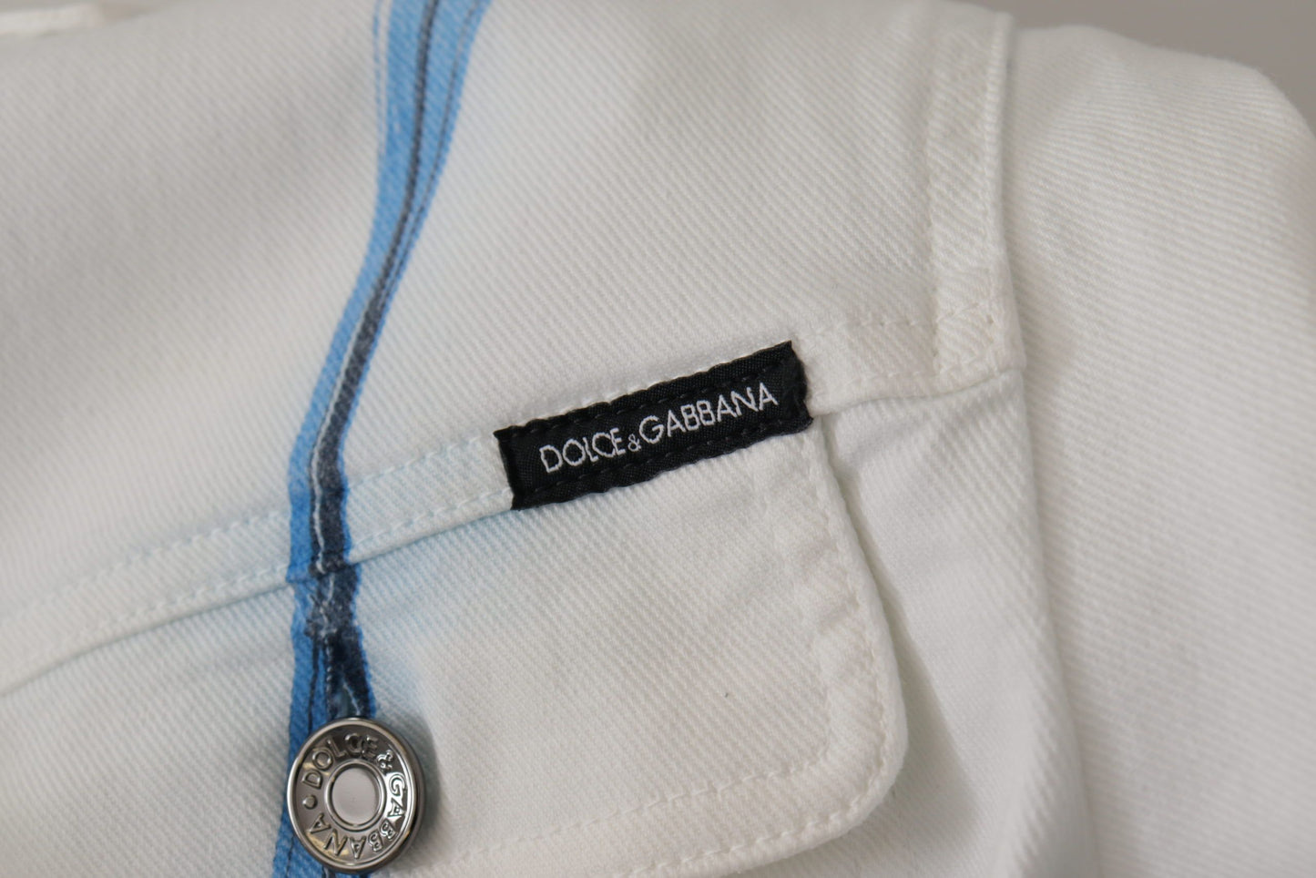 Veste en jean blanche en coton brodée du logo Dolce & Gabbana