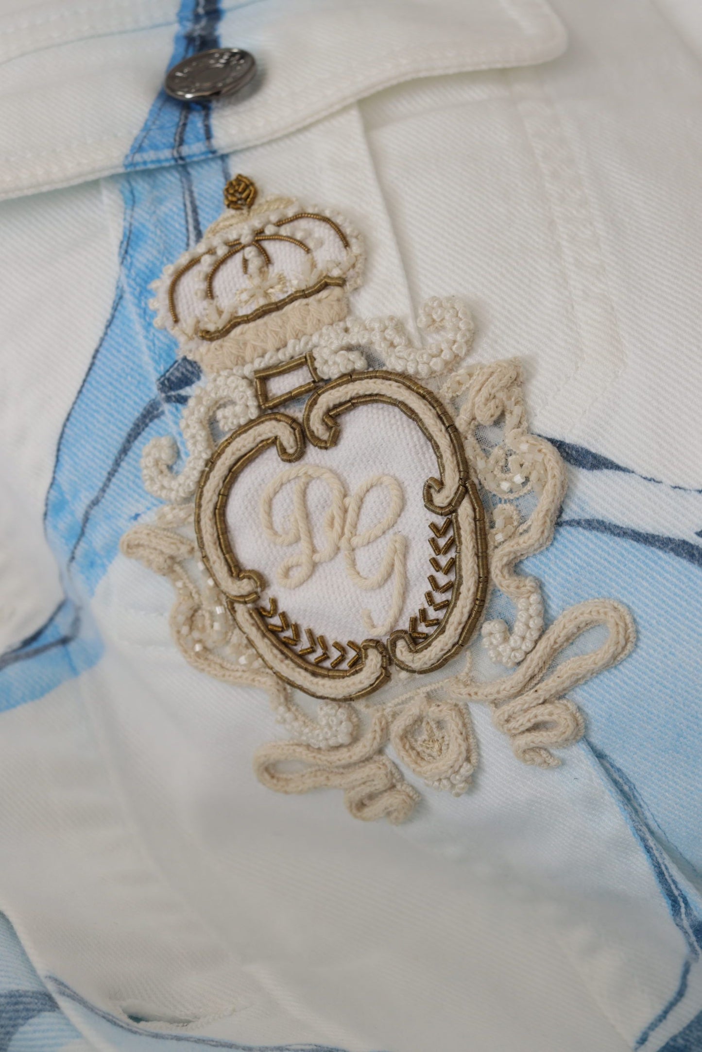 Veste en jean blanche en coton brodée du logo Dolce & Gabbana
