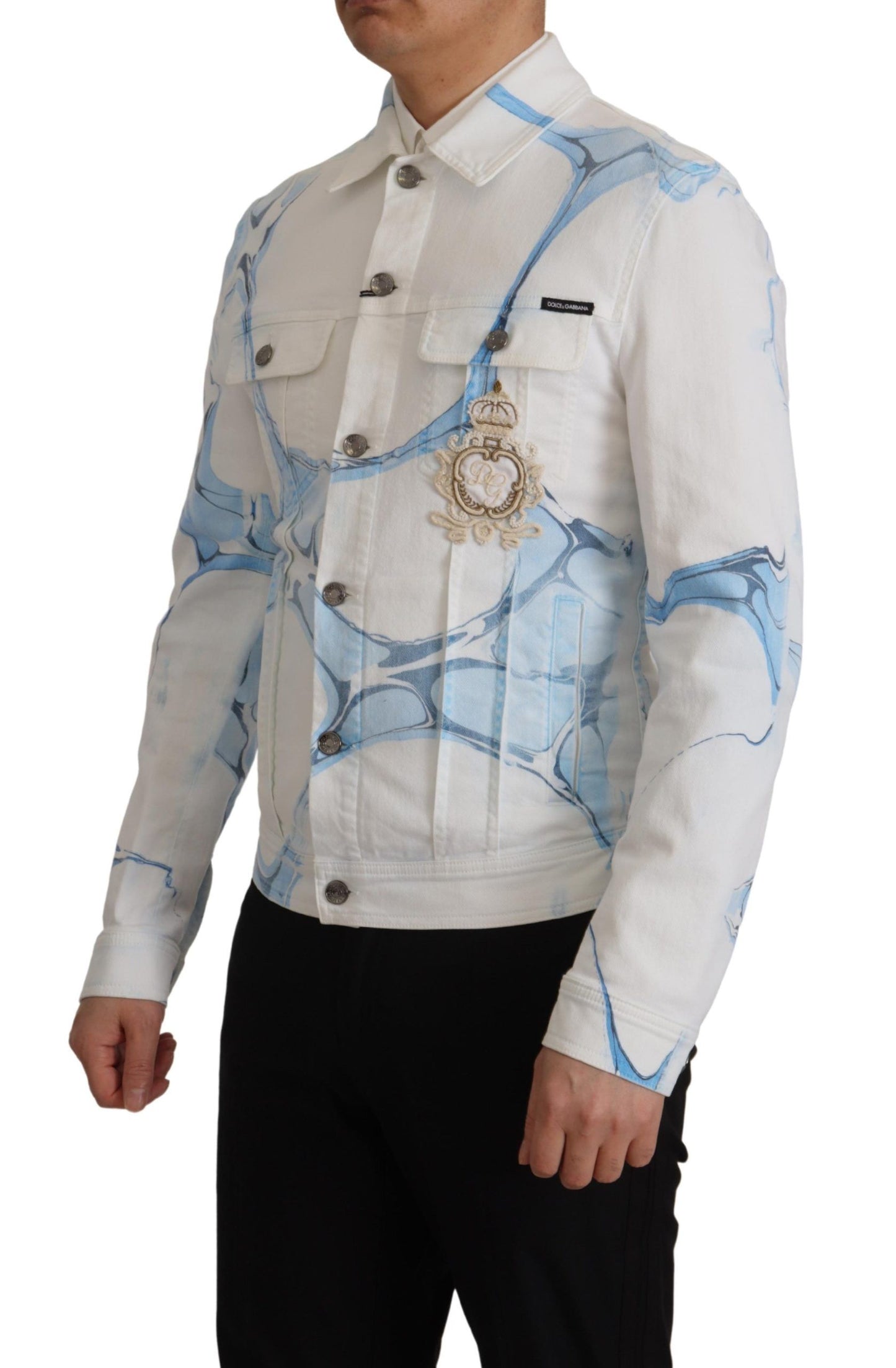 Veste en jean blanche en coton brodée du logo Dolce & Gabbana