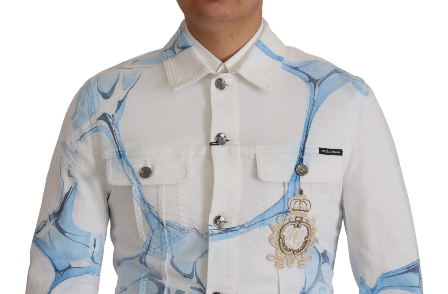 Veste en jean blanche en coton brodée du logo Dolce & Gabbana