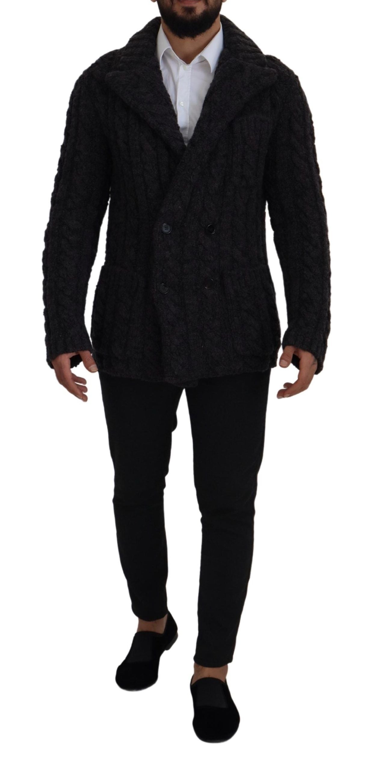 Dolce & Gabbana Veste-manteau en laine noire à double boutonnage