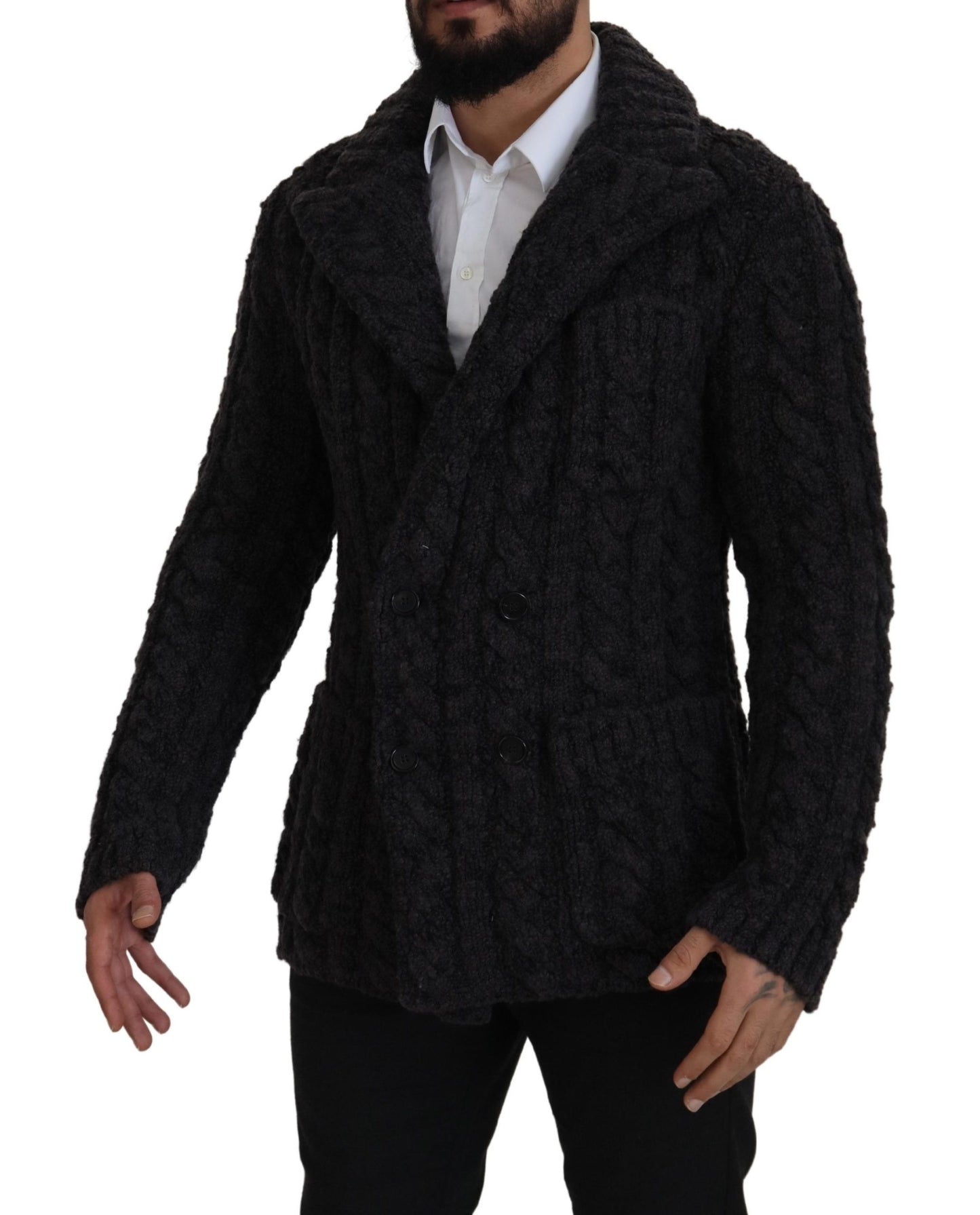 Dolce & Gabbana Veste-manteau en laine noire à double boutonnage