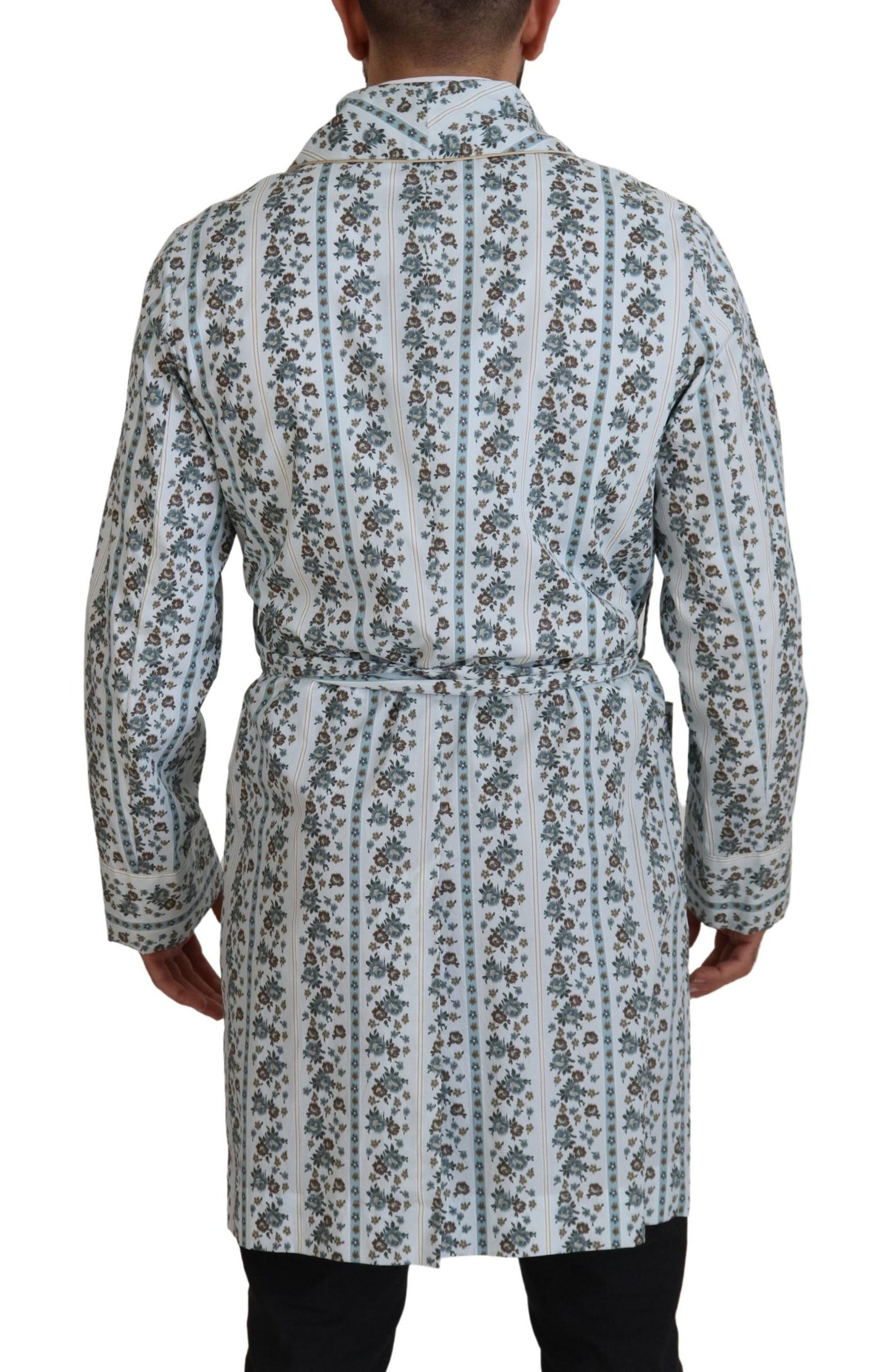 Dolce & Gabbana Robe-manteau en coton bleu à motifs floraux