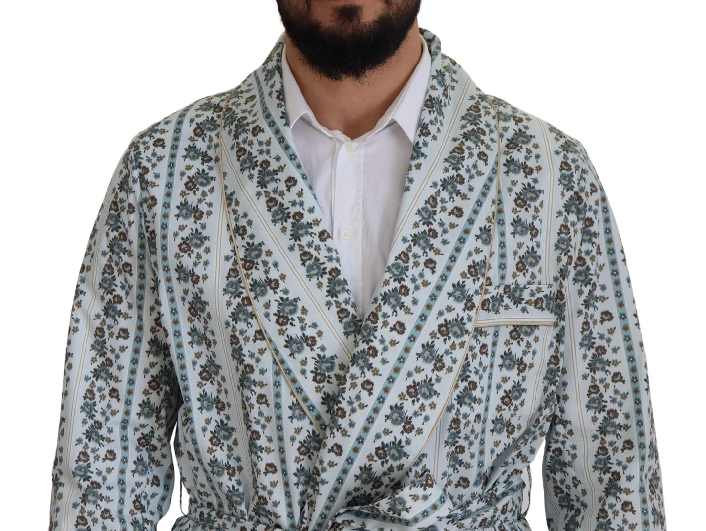 Dolce & Gabbana Robe-manteau en coton bleu à motifs floraux