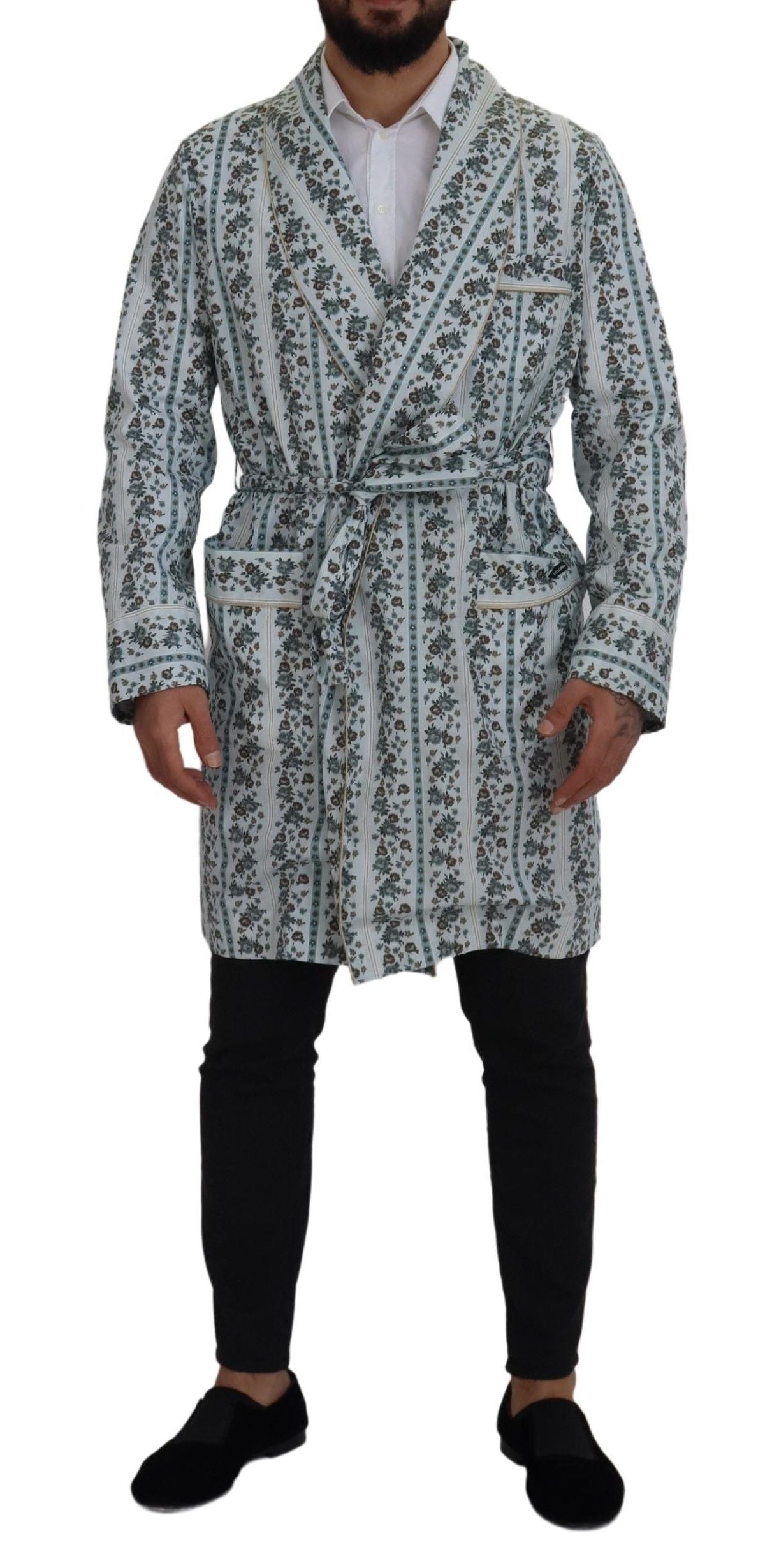 Dolce & Gabbana Robe-manteau en coton bleu à motifs floraux
