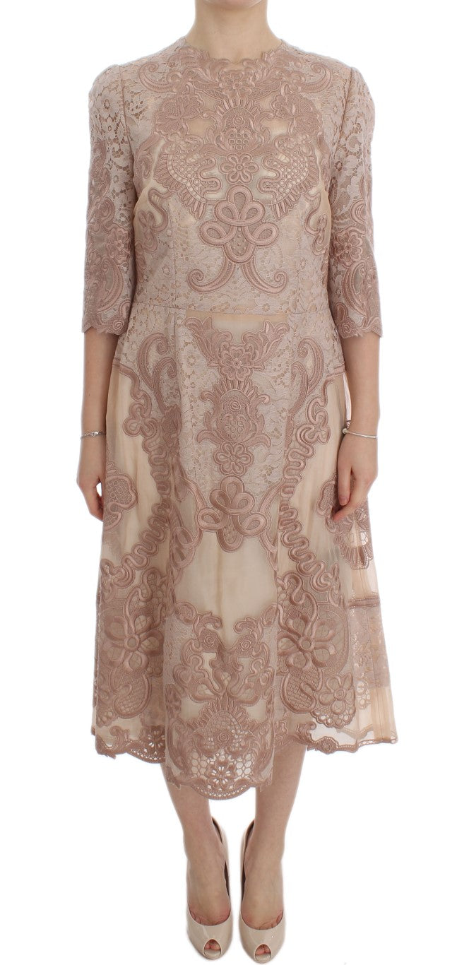 Robe chemise en dentelle de soie rose Ricamo de Dolce & Gabbana