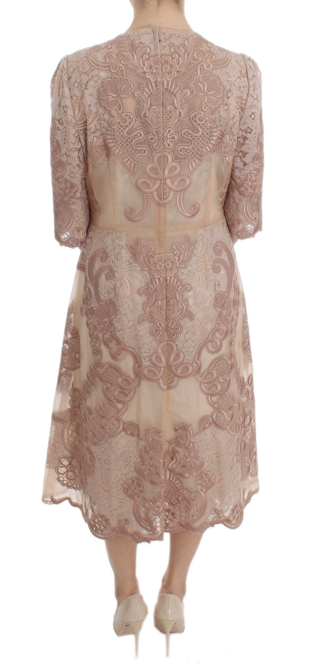 Robe chemise en dentelle de soie rose Ricamo de Dolce & Gabbana