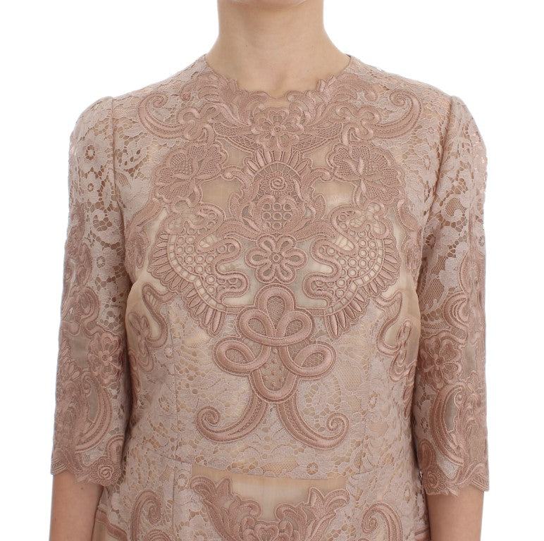 Robe chemise en dentelle de soie rose Ricamo de Dolce & Gabbana