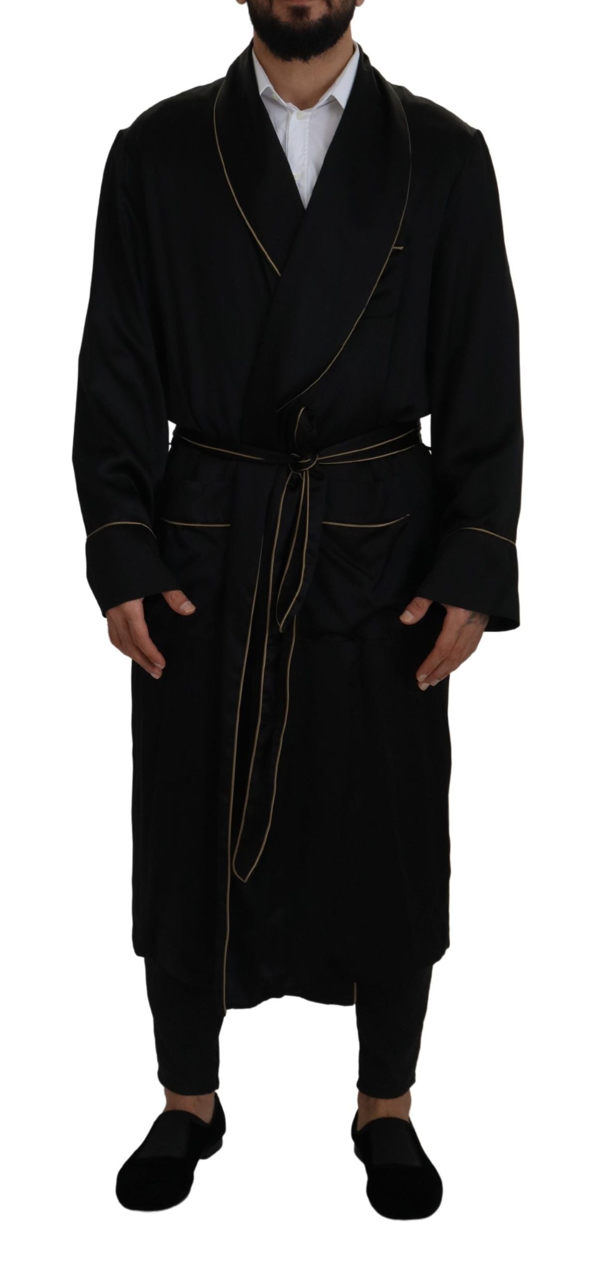 Dolce & Gabbana Robe-manteau noir en soie 100%