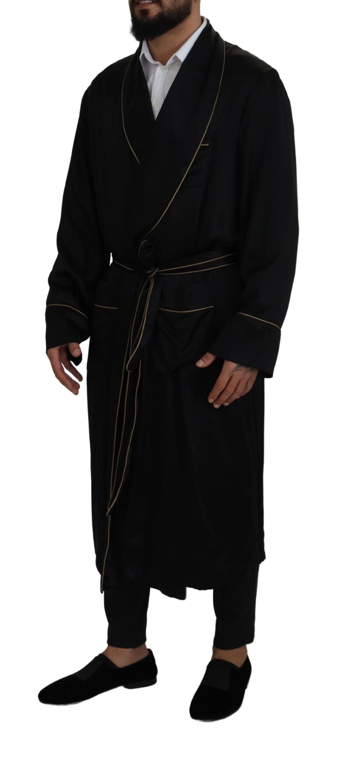 Dolce & Gabbana Robe-manteau noir en soie 100%