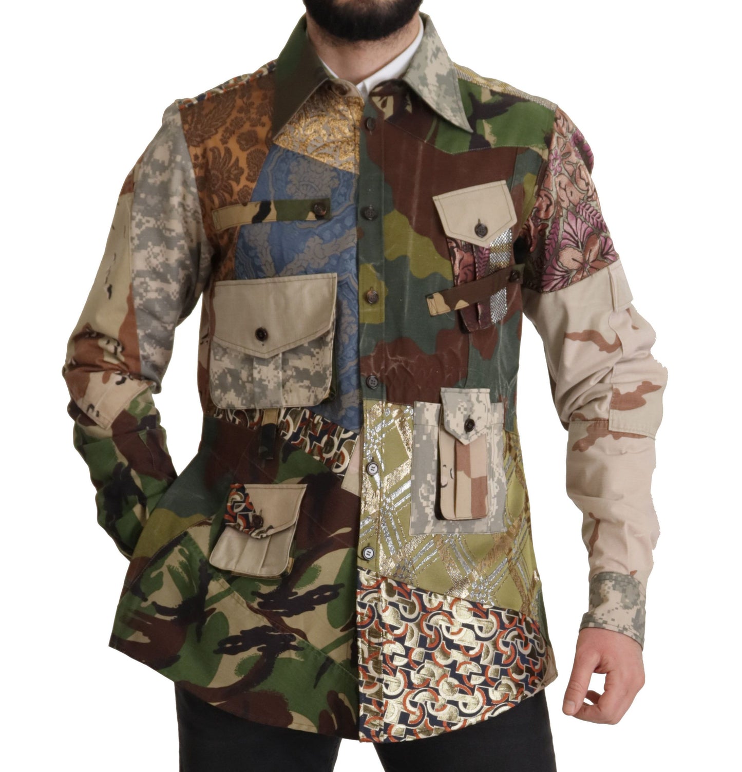 Chemise multicolore à boutons et patchwork de Dolce & Gabbana