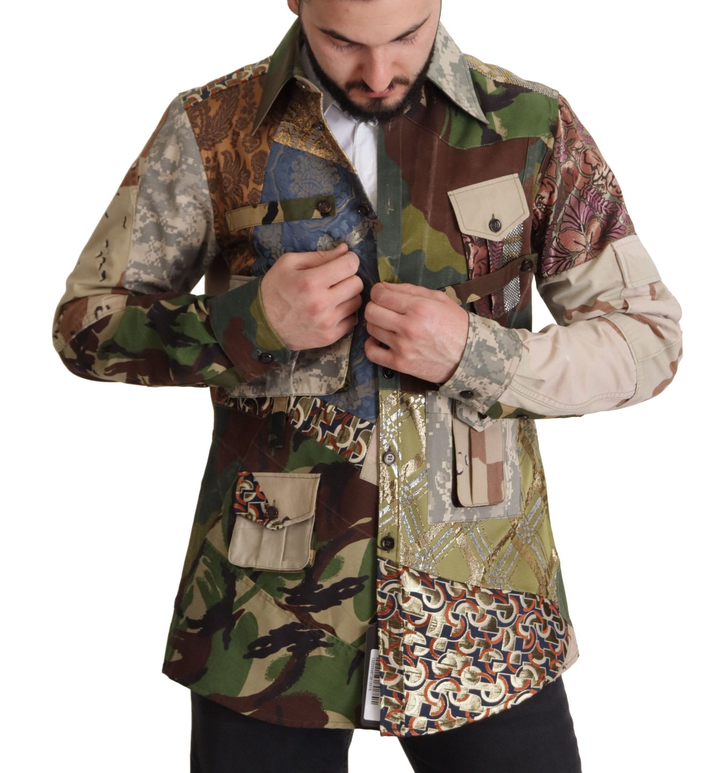 Chemise multicolore à boutons et patchwork de Dolce & Gabbana