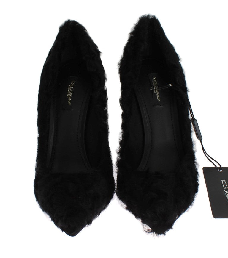 Escarpins en cuir et fourrure de mouton Xiangao noir de Dolce & Gabbana