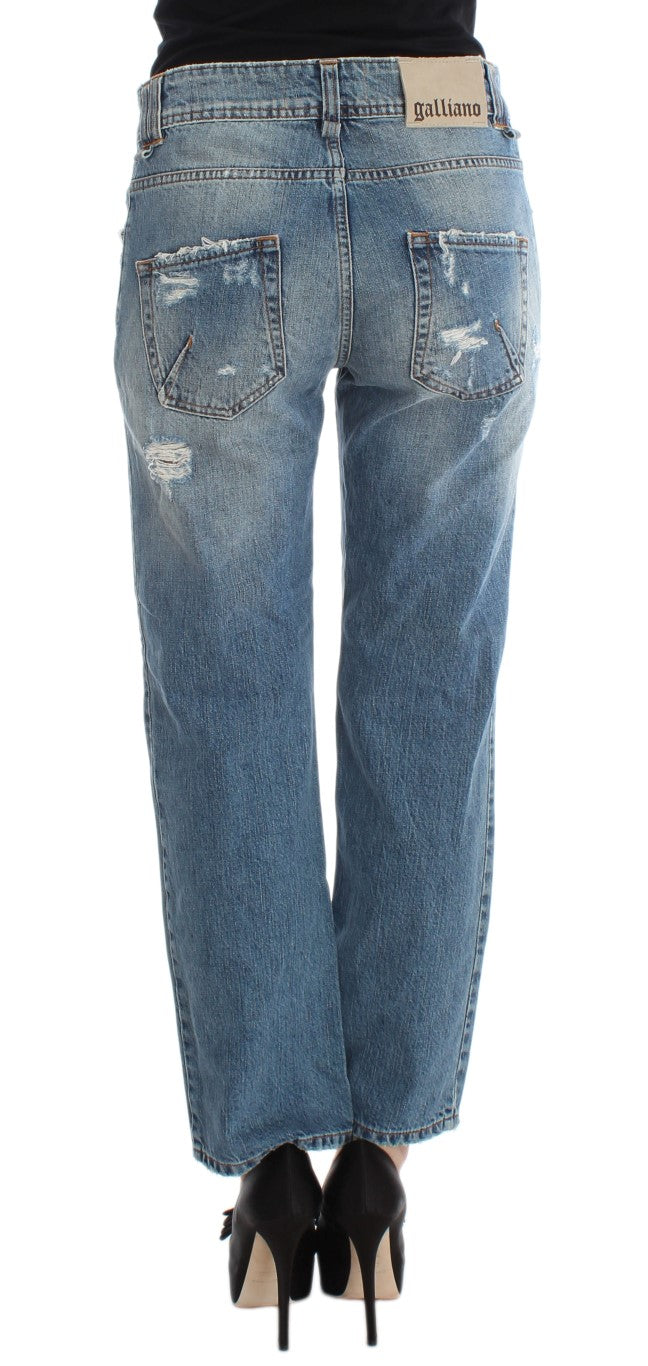 Jean boyfriend taille courte en coton bleu lavé de John Galliano