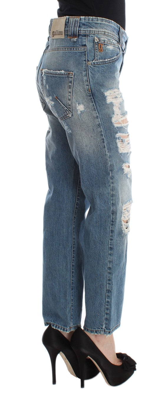 Jean boyfriend taille courte en coton bleu lavé de John Galliano