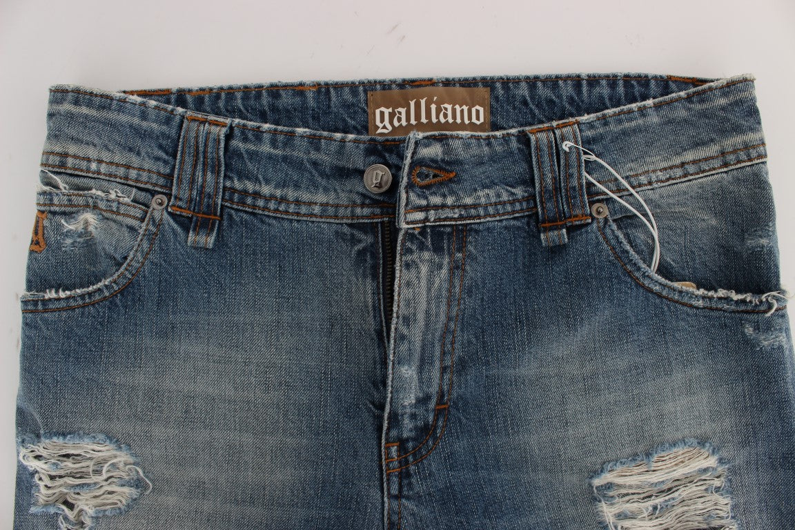 Jean boyfriend taille courte en coton bleu lavé de John Galliano