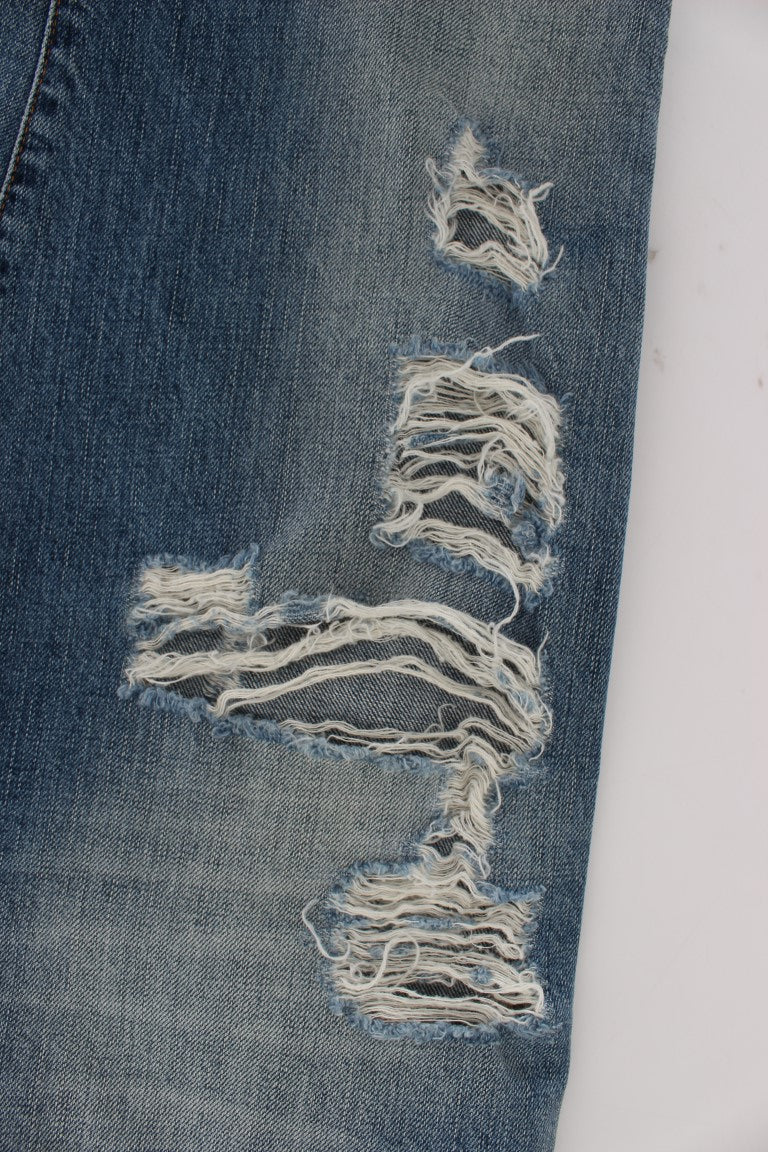 Jean boyfriend taille courte en coton bleu lavé de John Galliano