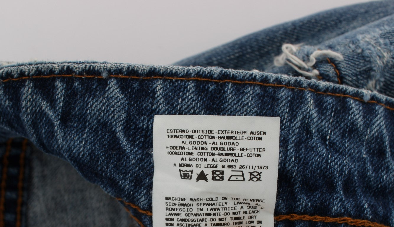 Jean boyfriend taille courte en coton bleu lavé de John Galliano
