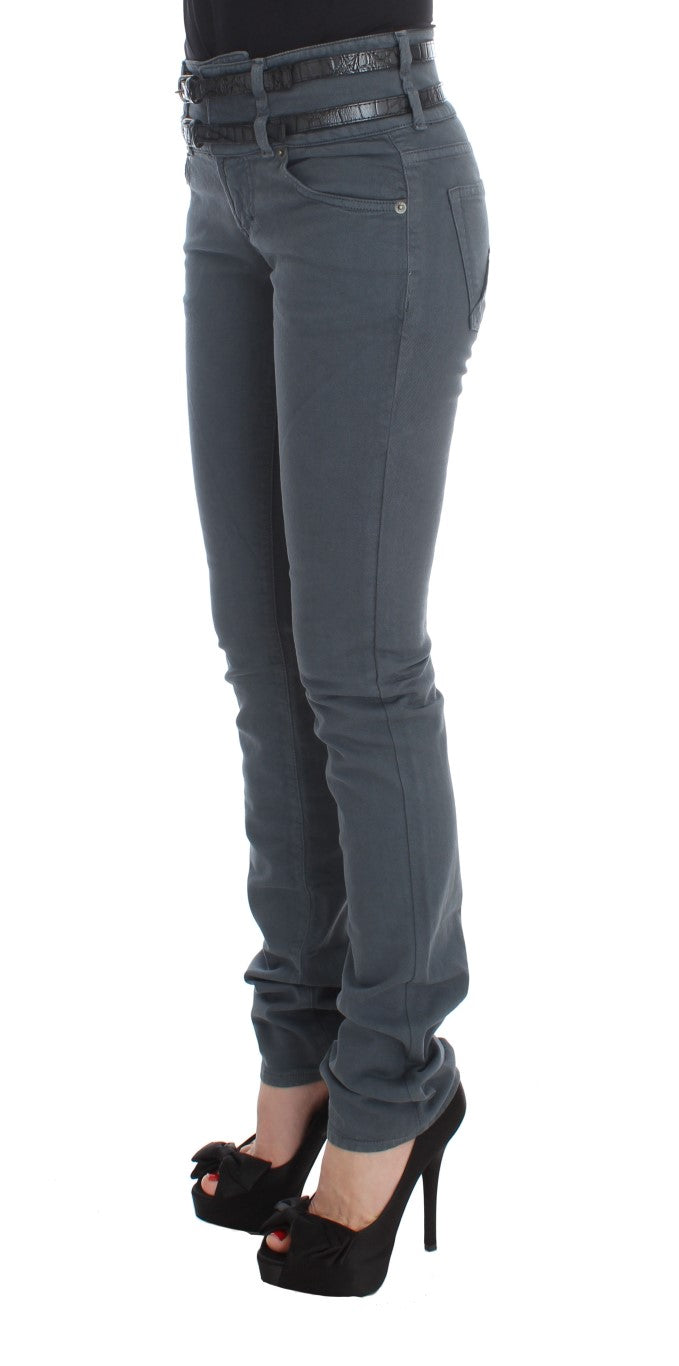 Jean slim à taille haute en coton mélangé bleu de John Galliano