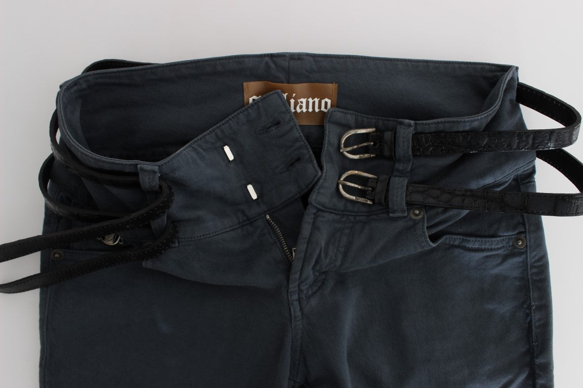 Jean slim à taille haute en coton mélangé bleu de John Galliano
