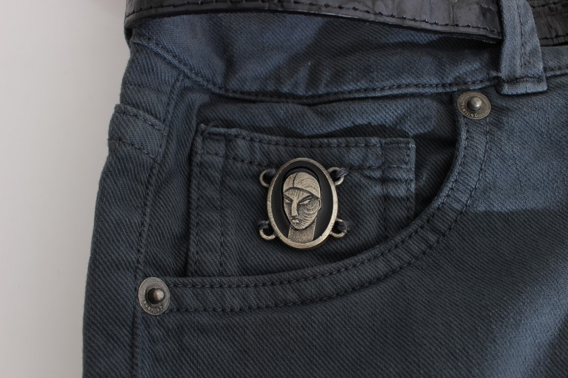 Jean slim à taille haute en coton mélangé bleu de John Galliano