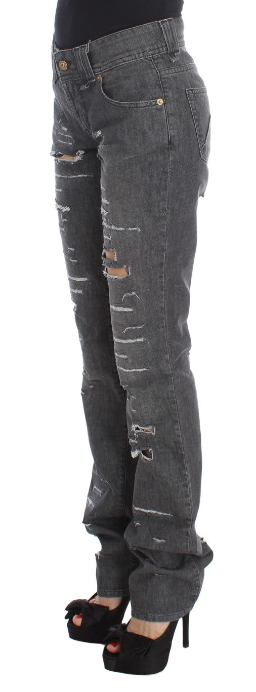 Jean droit déchiré en coton John Galliano, lavage gris.