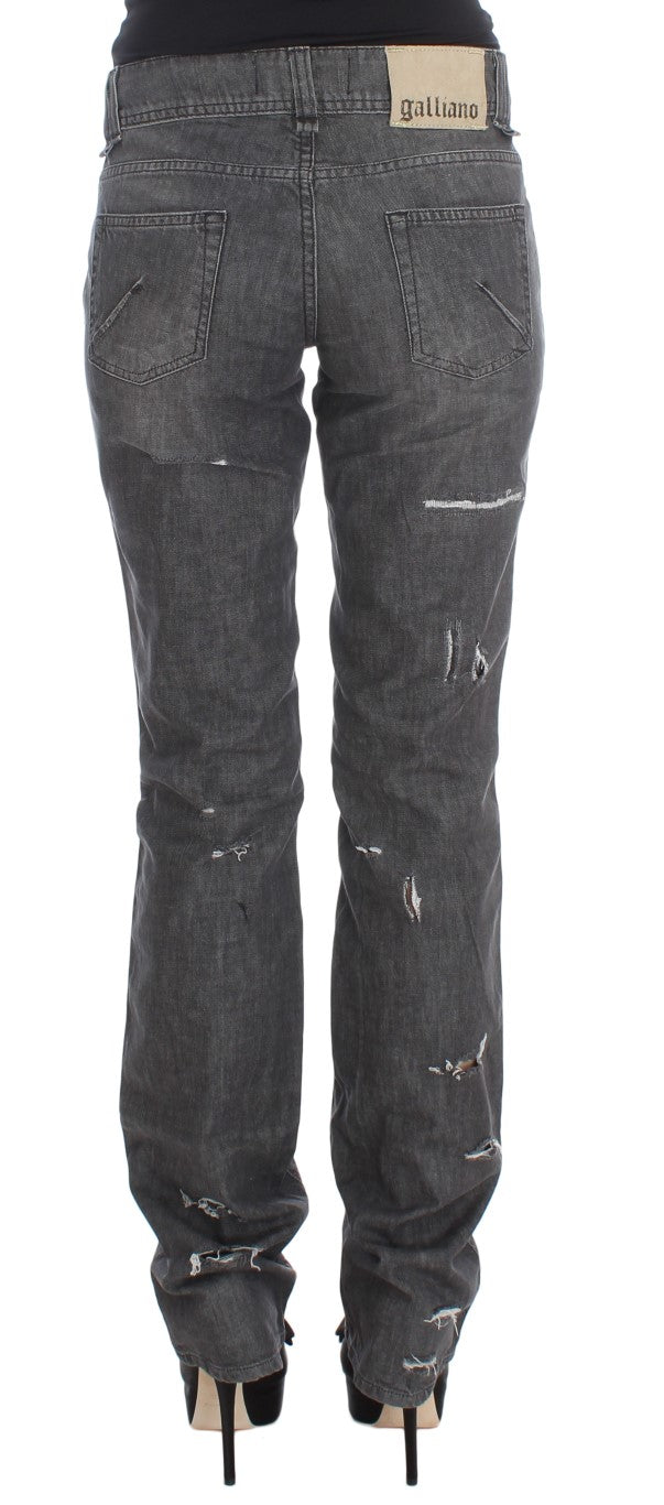 Jean droit déchiré en coton John Galliano, lavage gris.