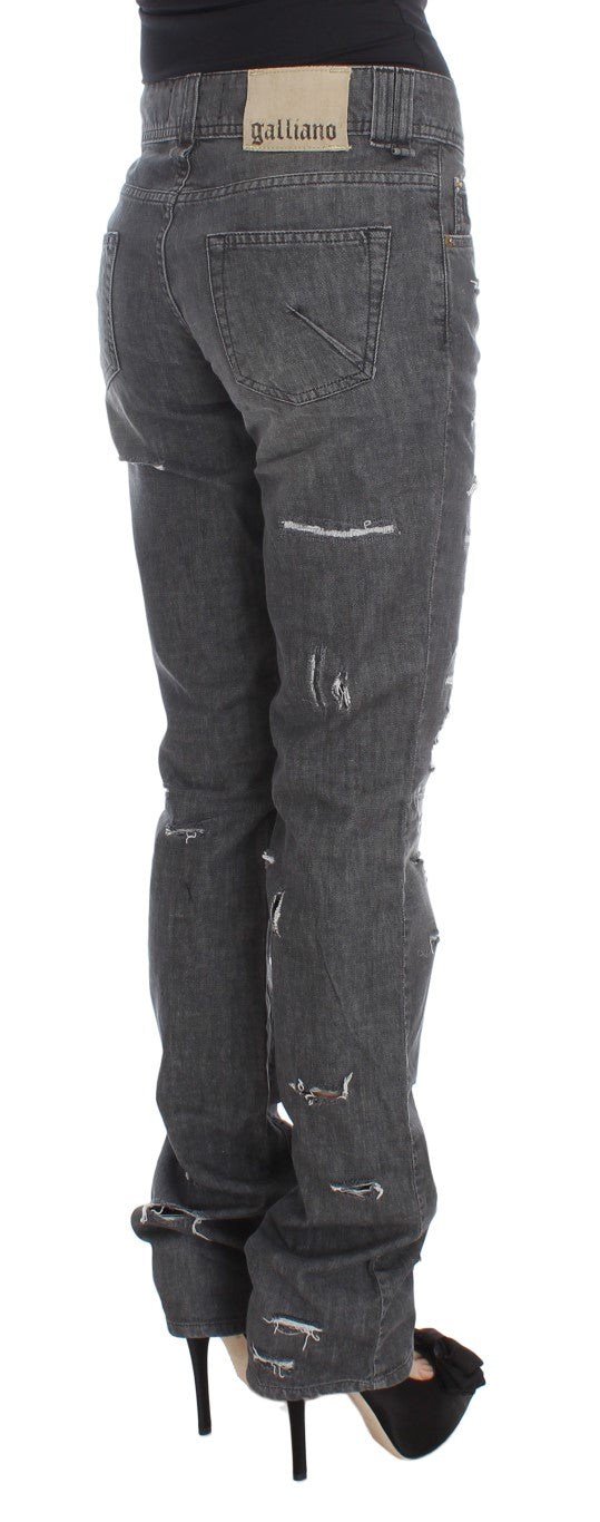 Jean droit déchiré en coton John Galliano, lavage gris.