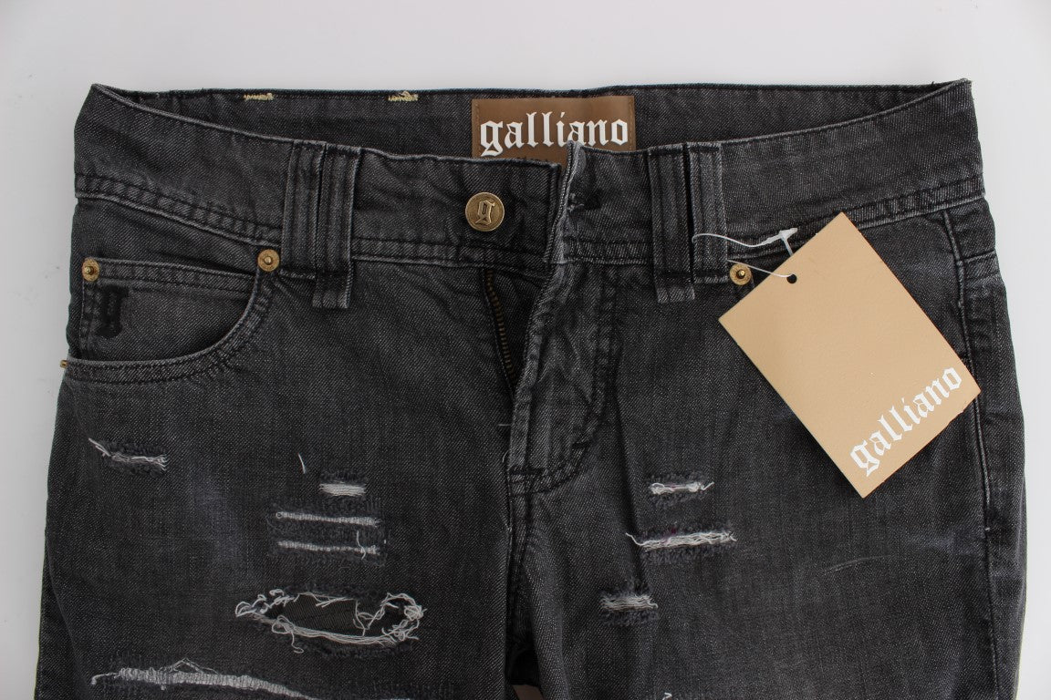 Jean droit déchiré en coton John Galliano, lavage gris.