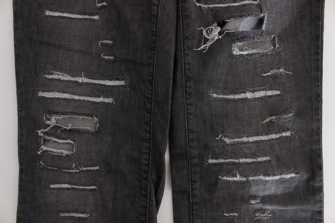 Jean droit déchiré en coton John Galliano, lavage gris.