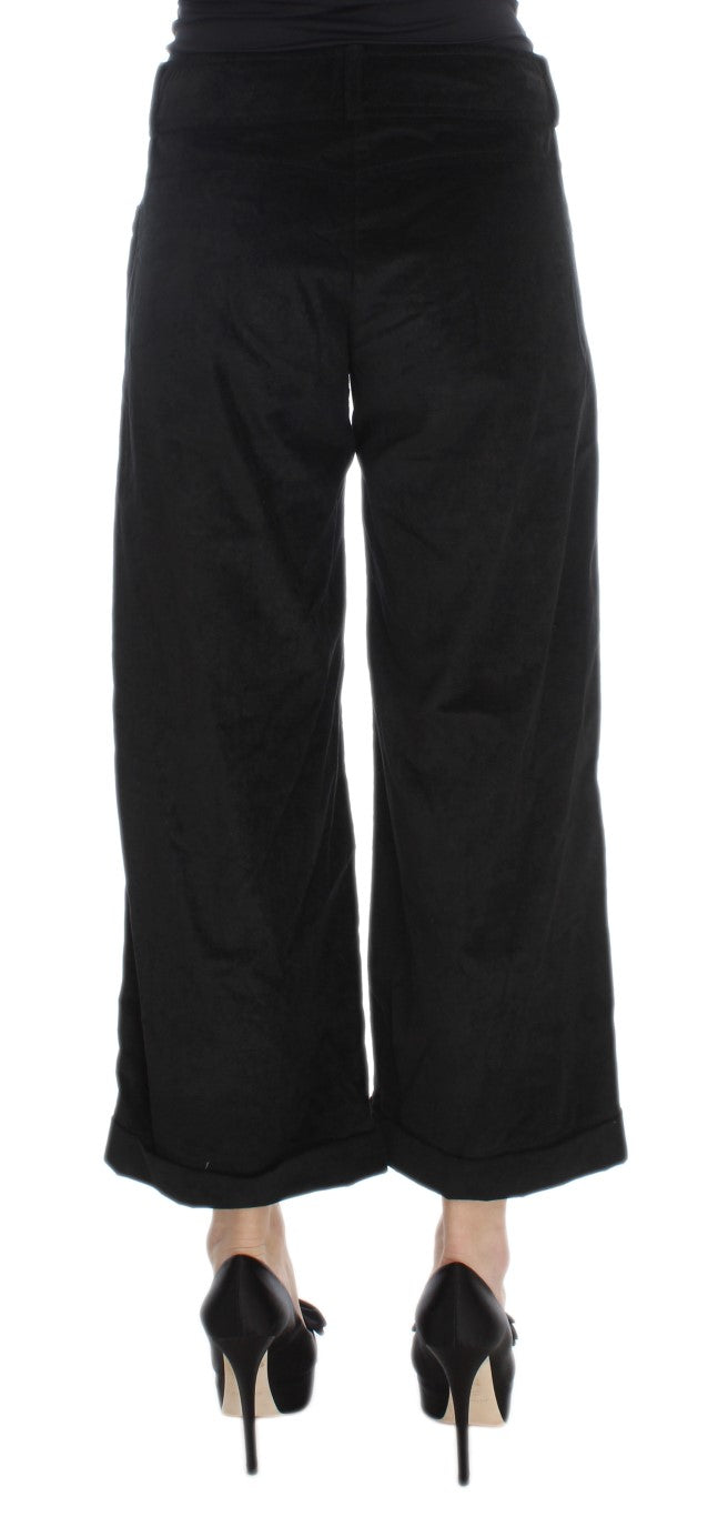 Pantalon capri à coupe évasée en coton velours noir d'Ermanno Scervino