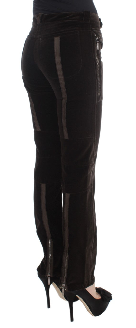 Pantalon slim en velours de coton marron avec zips d'Ermanno Scervino