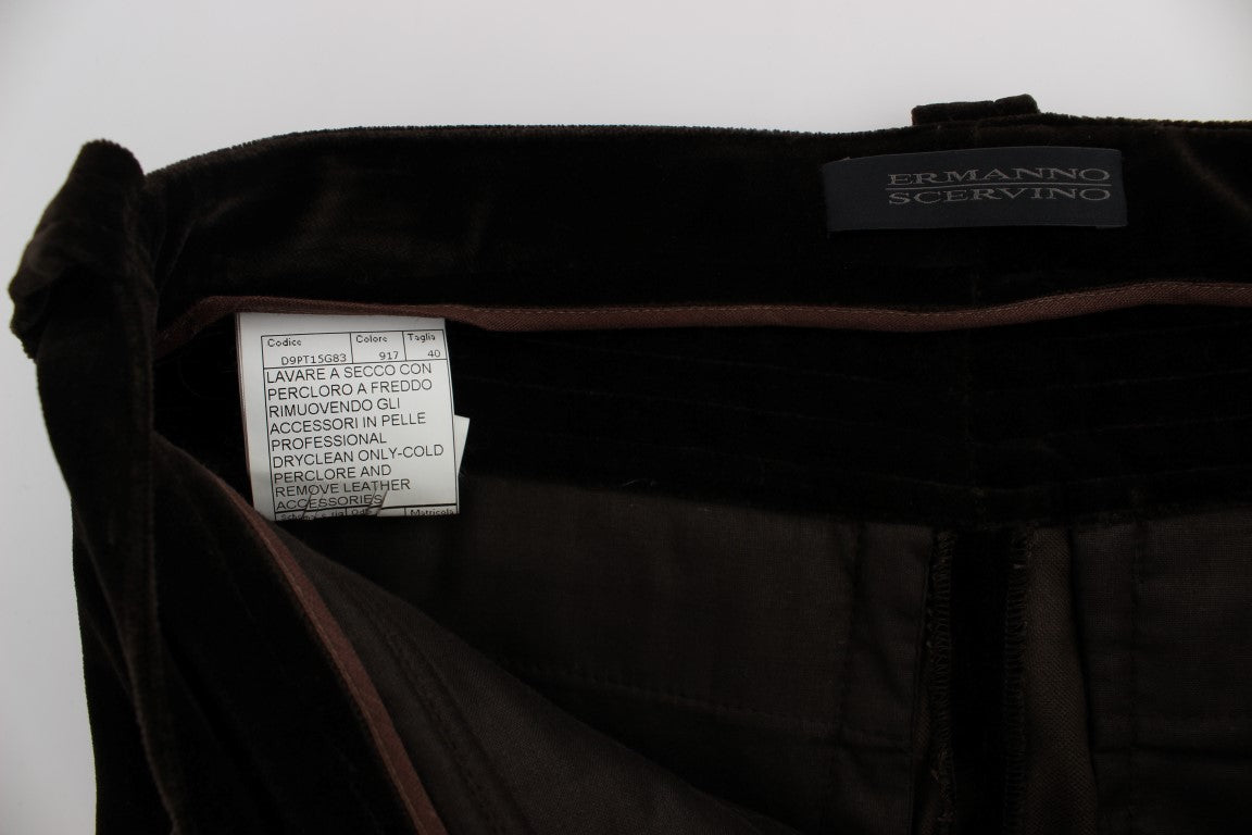 Pantalon slim en velours de coton marron avec zips d'Ermanno Scervino
