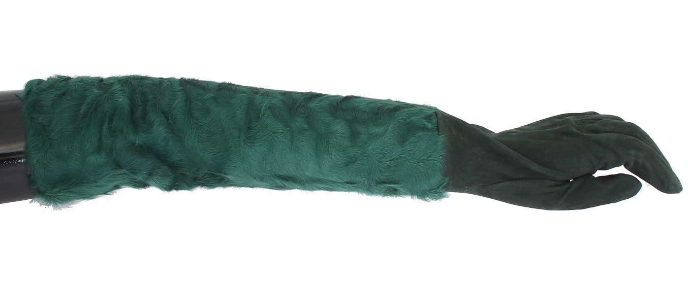 Gants de coude en cuir vert et fourrure Xiangao Dolce & Gabbana