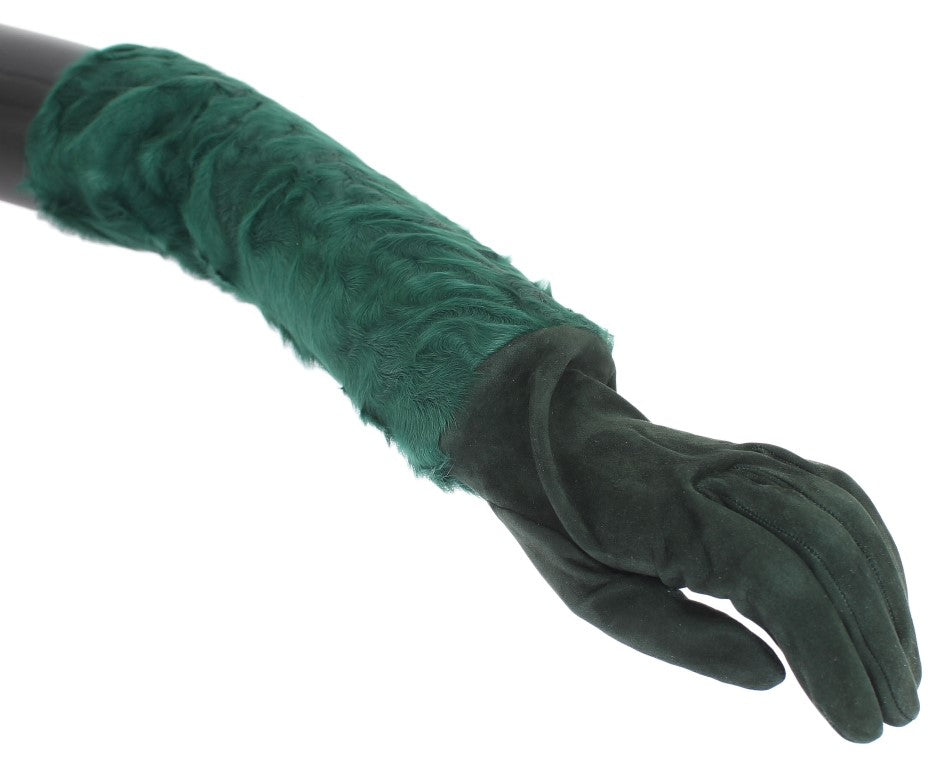 Gants de coude en cuir vert et fourrure Xiangao Dolce & Gabbana