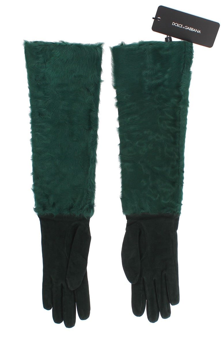 Gants de coude en cuir vert et fourrure Xiangao Dolce & Gabbana