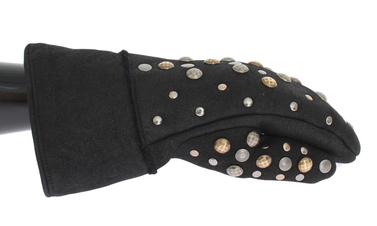 Dolce & Gabbana Grijze Wollen Schapenvacht Handschoenen met Studs