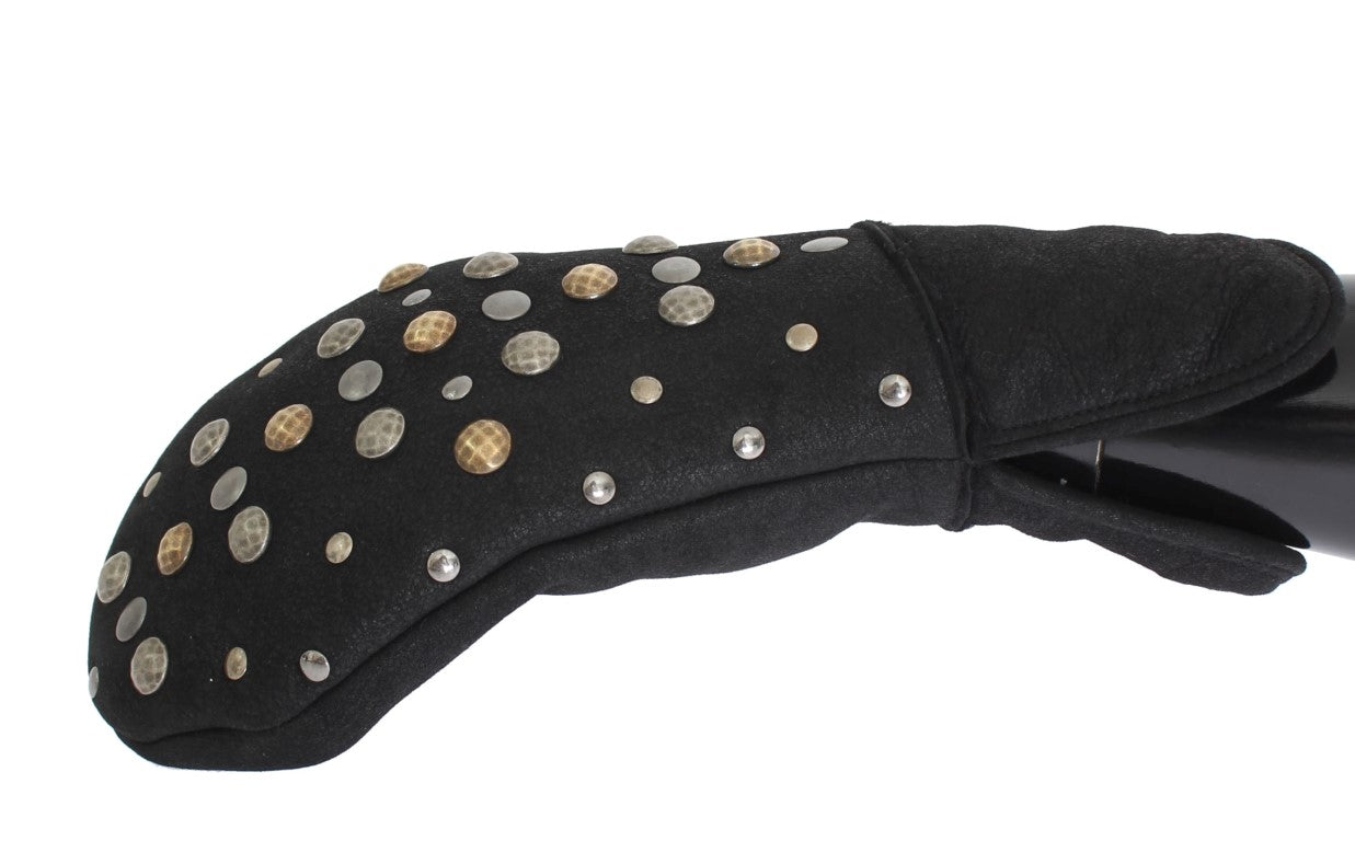 Dolce & Gabbana Grijze Wollen Schapenvacht Handschoenen met Studs
