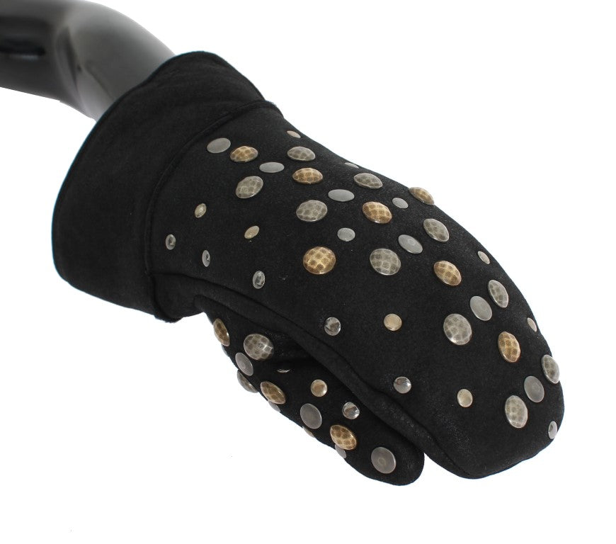 Dolce & Gabbana Grijze Wollen Schapenvacht Handschoenen met Studs