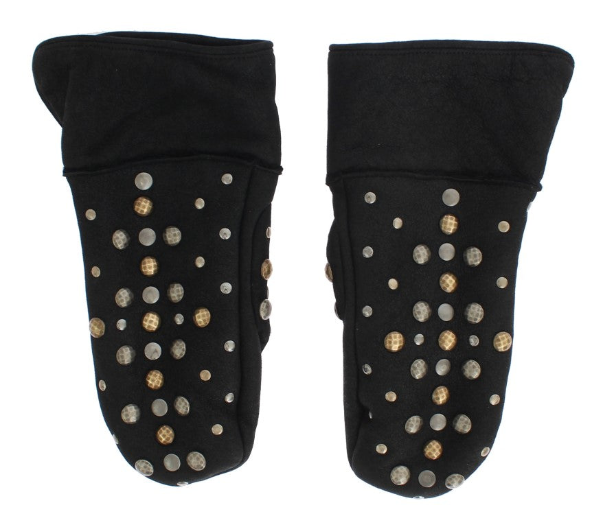 Dolce & Gabbana Grijze Wollen Schapenvacht Handschoenen met Studs