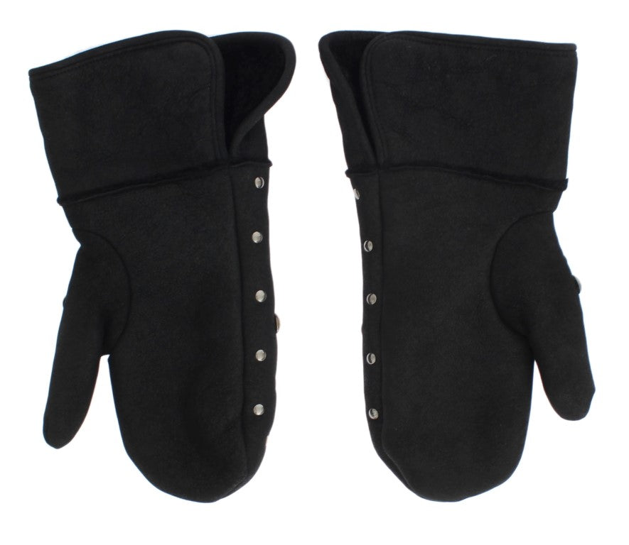 Dolce & Gabbana Grijze Wollen Schapenvacht Handschoenen met Studs