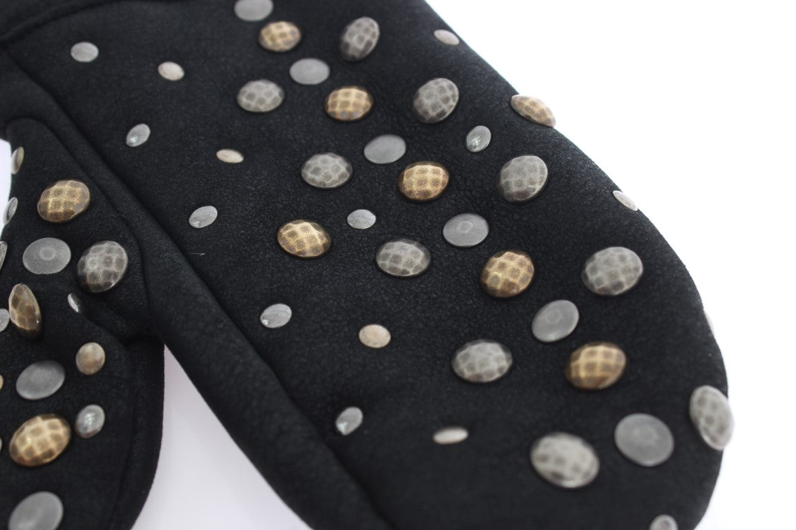 Dolce & Gabbana Grijze Wollen Schapenvacht Handschoenen met Studs