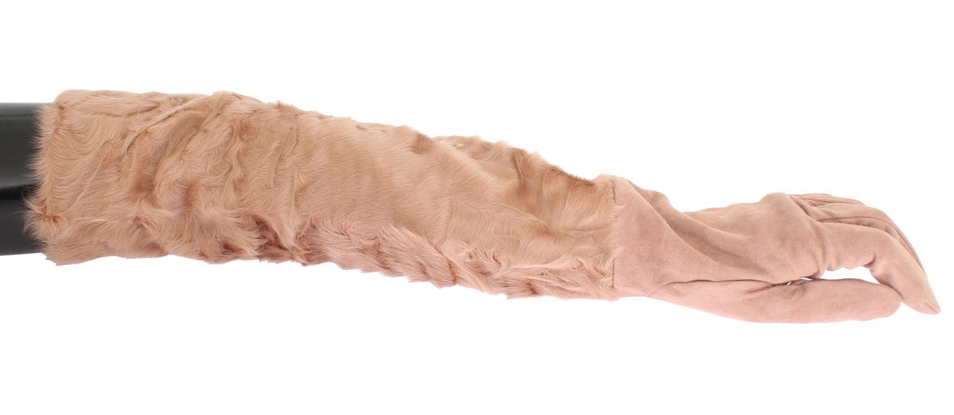 Gants de coude en daim beige et fourrure Xiangao Dolce & Gabbana