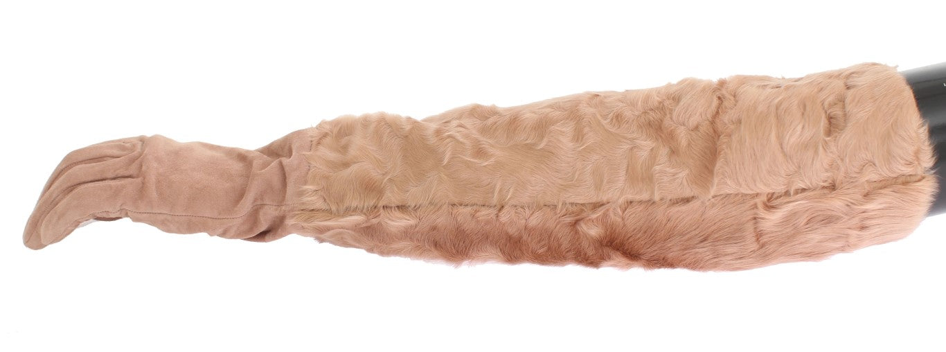 Gants de coude en daim beige et fourrure Xiangao Dolce & Gabbana